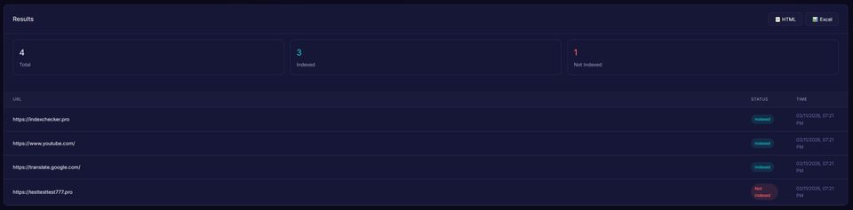 Check results screen in IndexChecker Pro